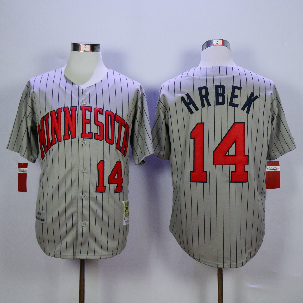 Men Minnesota Twins #14 Hrbek Grey Throwback 1987 MLB Jerseys